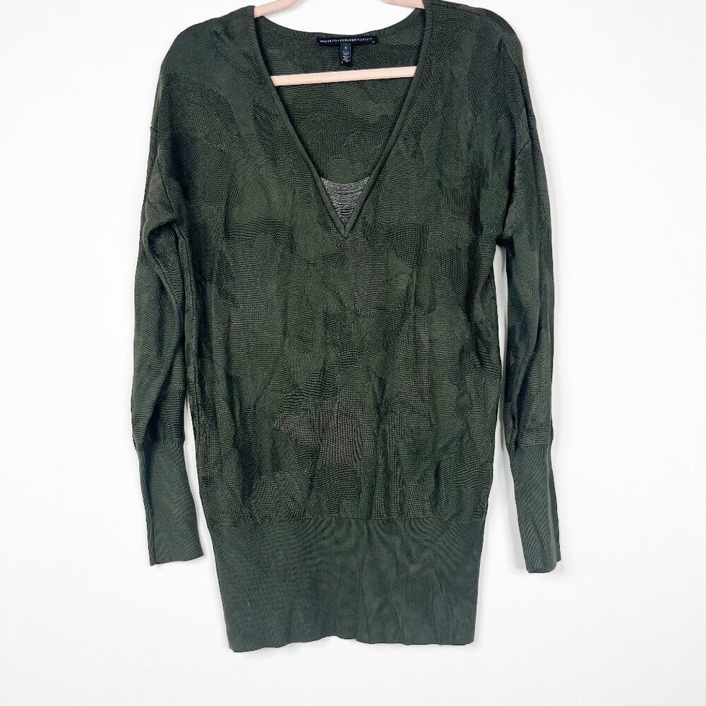 2/$30 White House Black Market Camo Tunic Blouson Sweater V-Neck Olive S #8837 - Picture 3 of 9